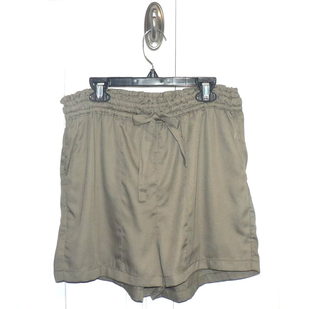 Japna Women's 100% Lyocell Elastic Tie Waisted Shorts with Pockets Olive Green M